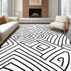 Abstract Black White Maze Design Rug