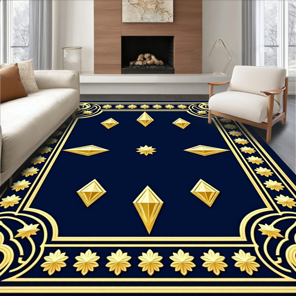 Gold Diamond Star Pattern Design Rug