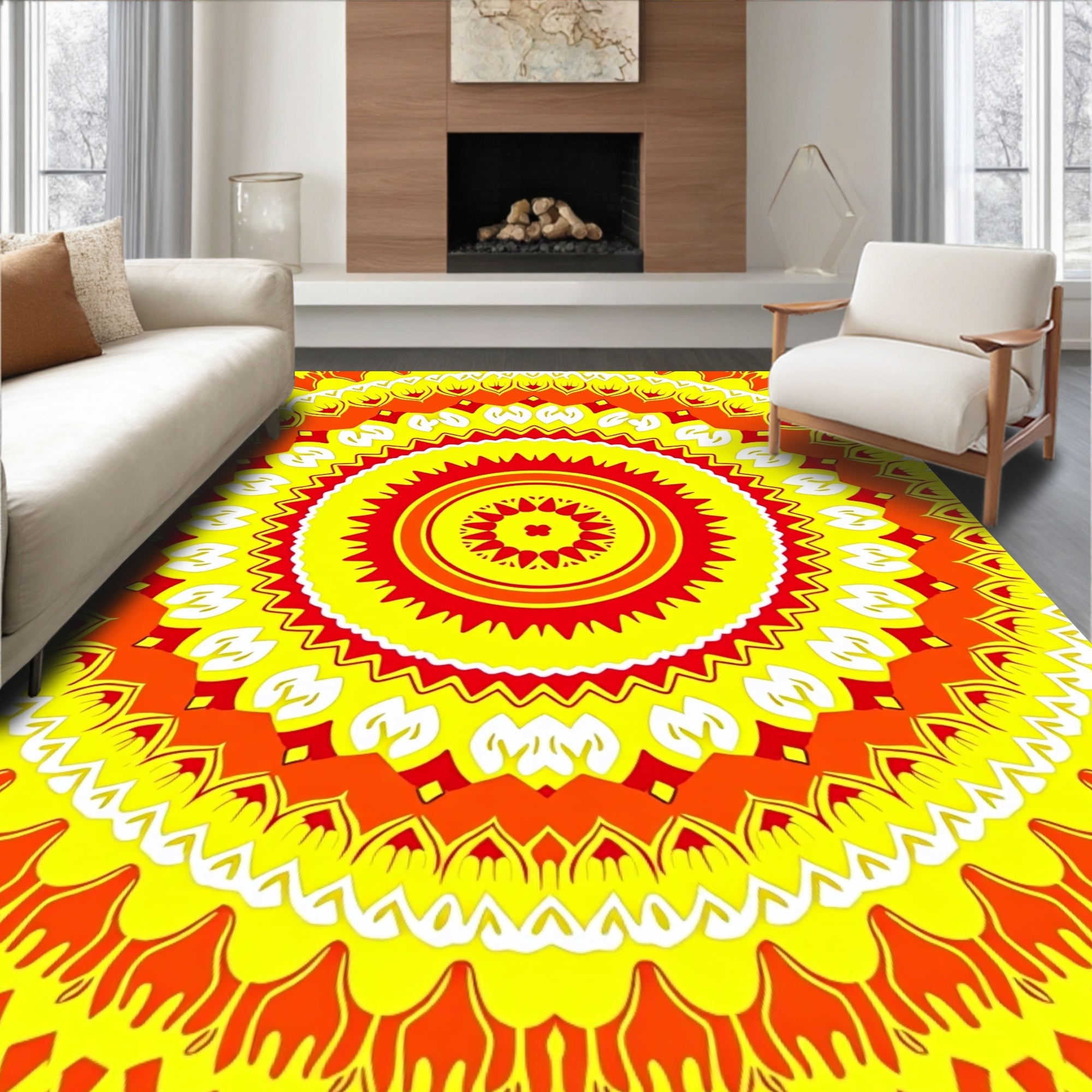Bright Sunburst Mandala Pattern Rug