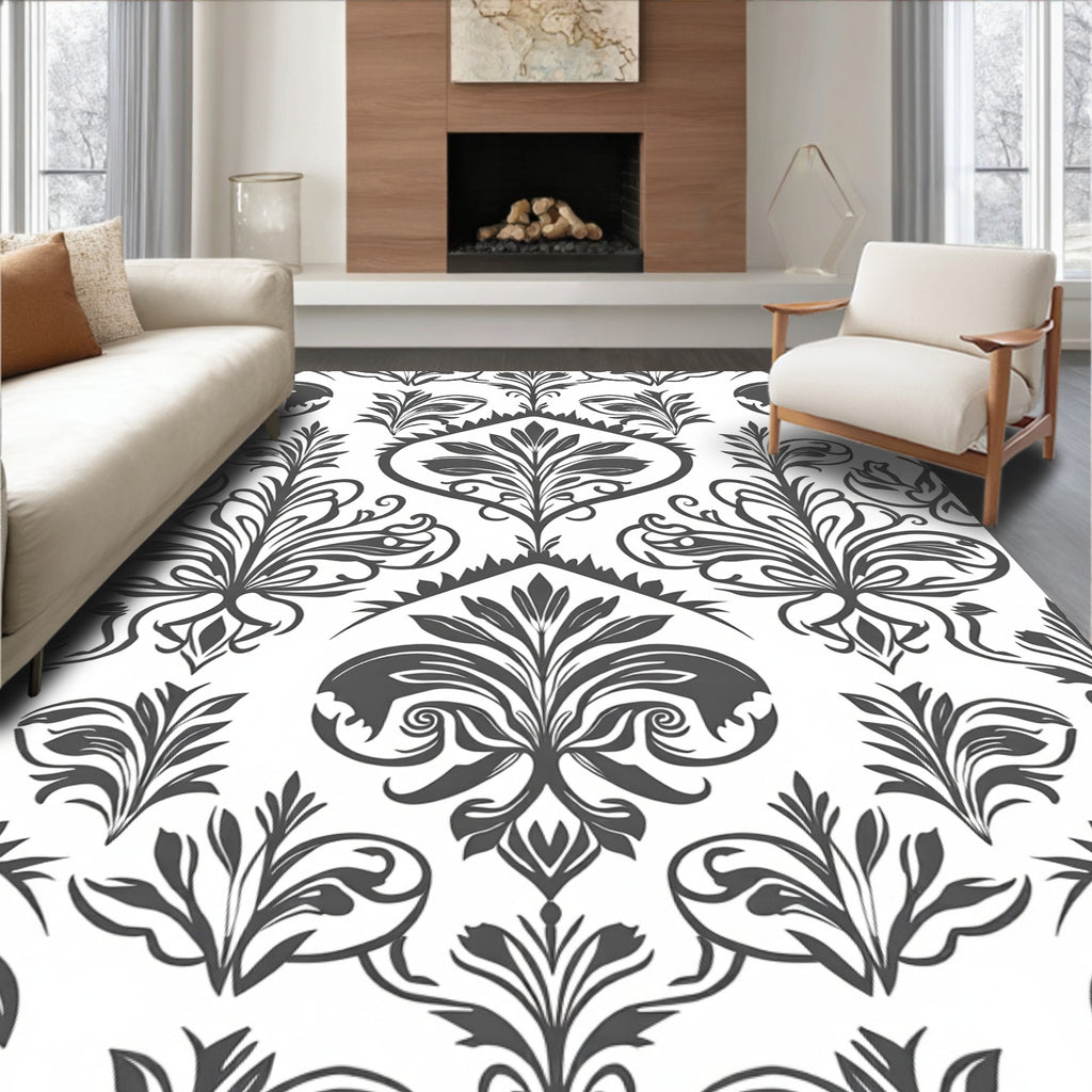 Elegant Floral Damask Pattern Design Rug