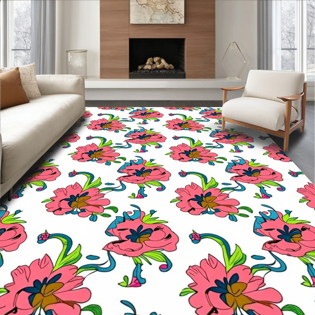 Pink Floral Swirl Pattern Design Rug