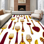 Maroon Gold Utensil Medallion Collage Rug
