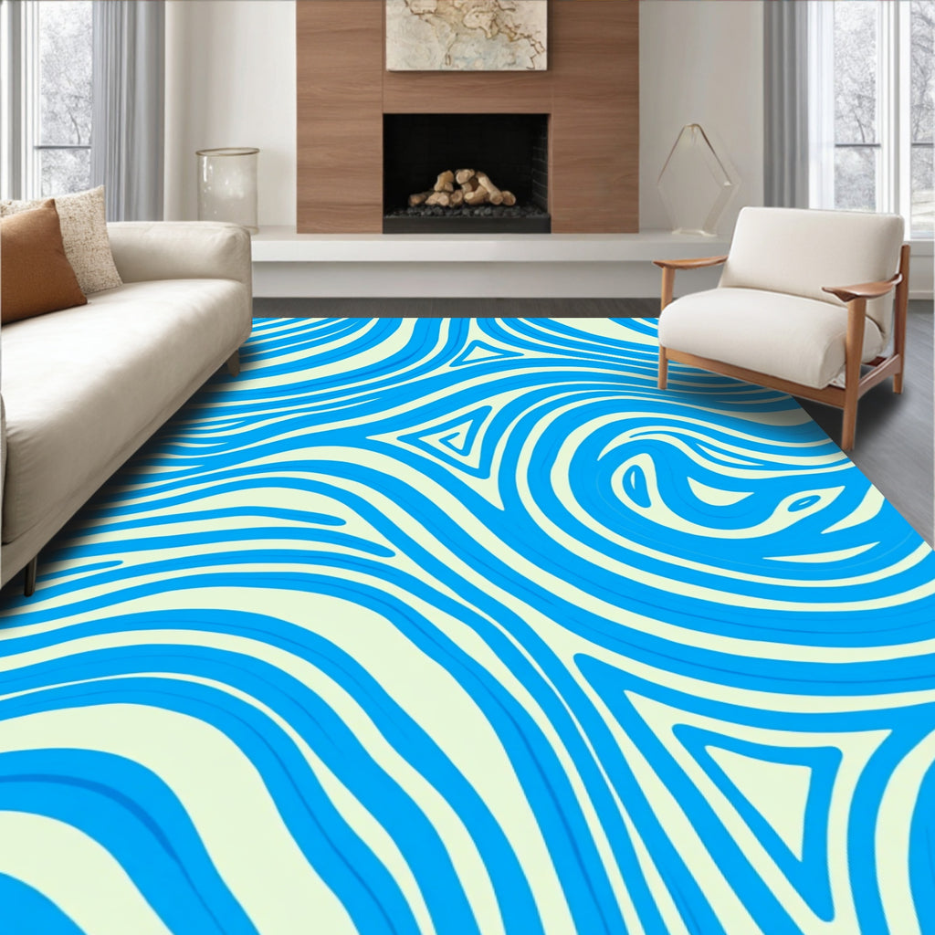 Blue Organic Swirl Pattern Rug