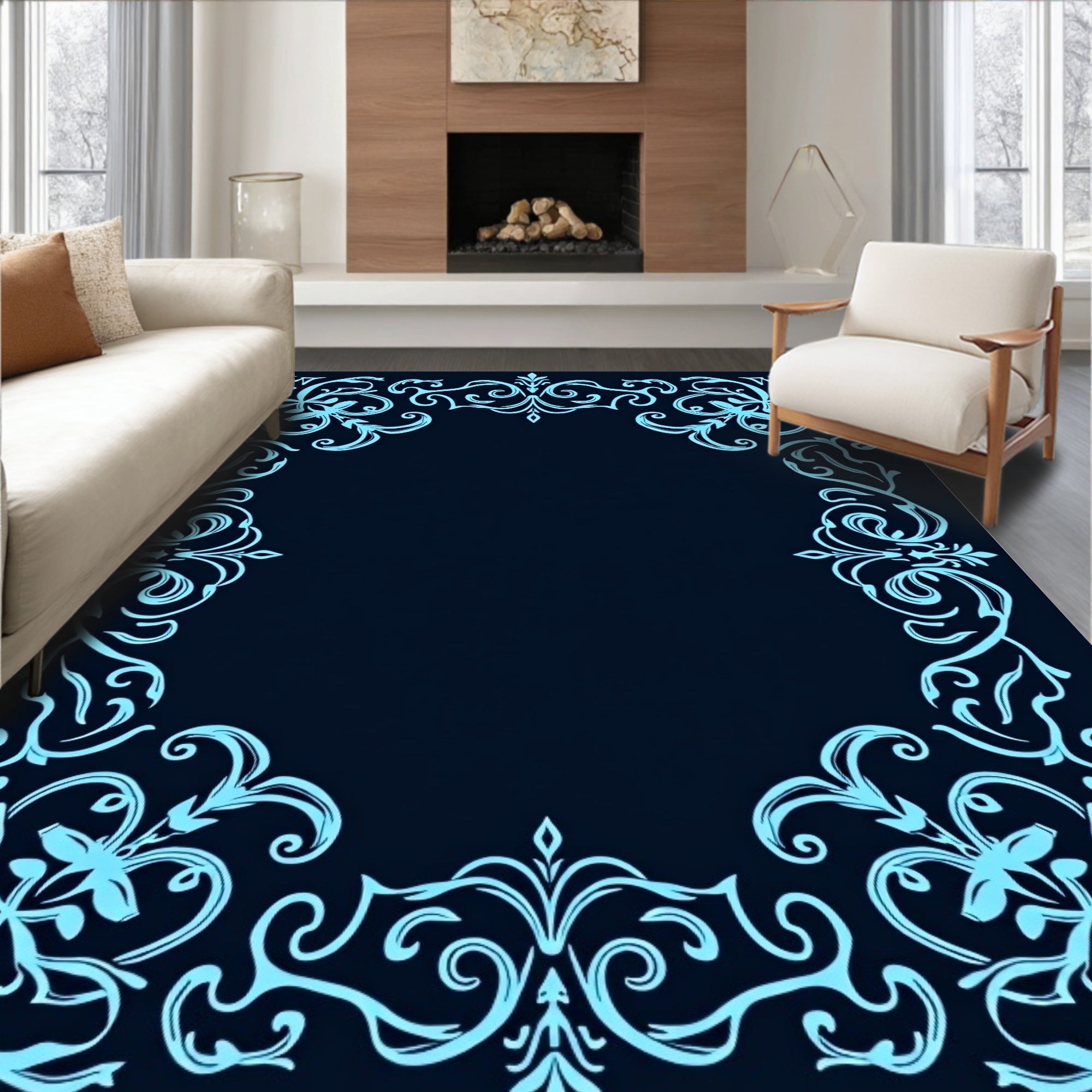 Elegant Swirls Floral Border Design Rug