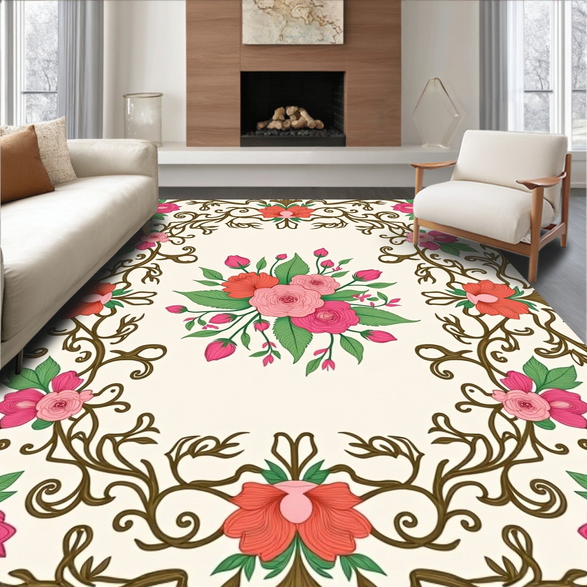 Floral Vine Decorative Design Rug