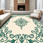 Elegant Teal Floral Scroll Pattern Rug