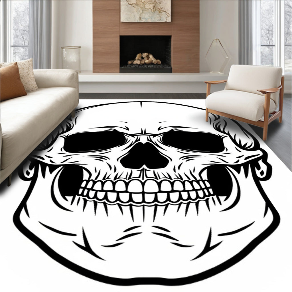 Bold Black White Skull Art Rug
