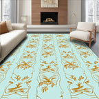 Elegant Gold Floral Vertical Stripe Design Rug