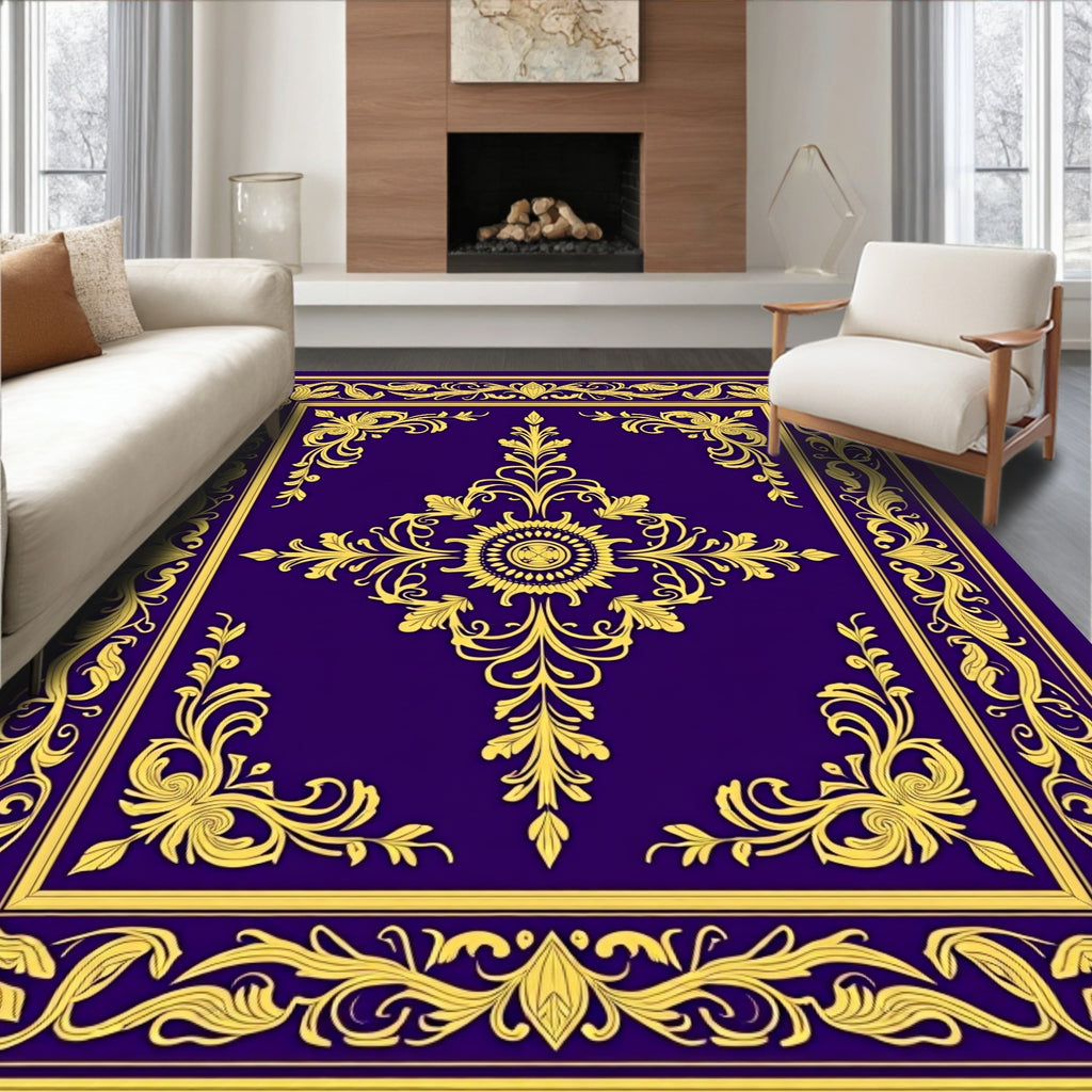 Rich Gold Floral Medallion Decorative Rug