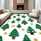 Green Pine Trees Festive Gold Stars Rug