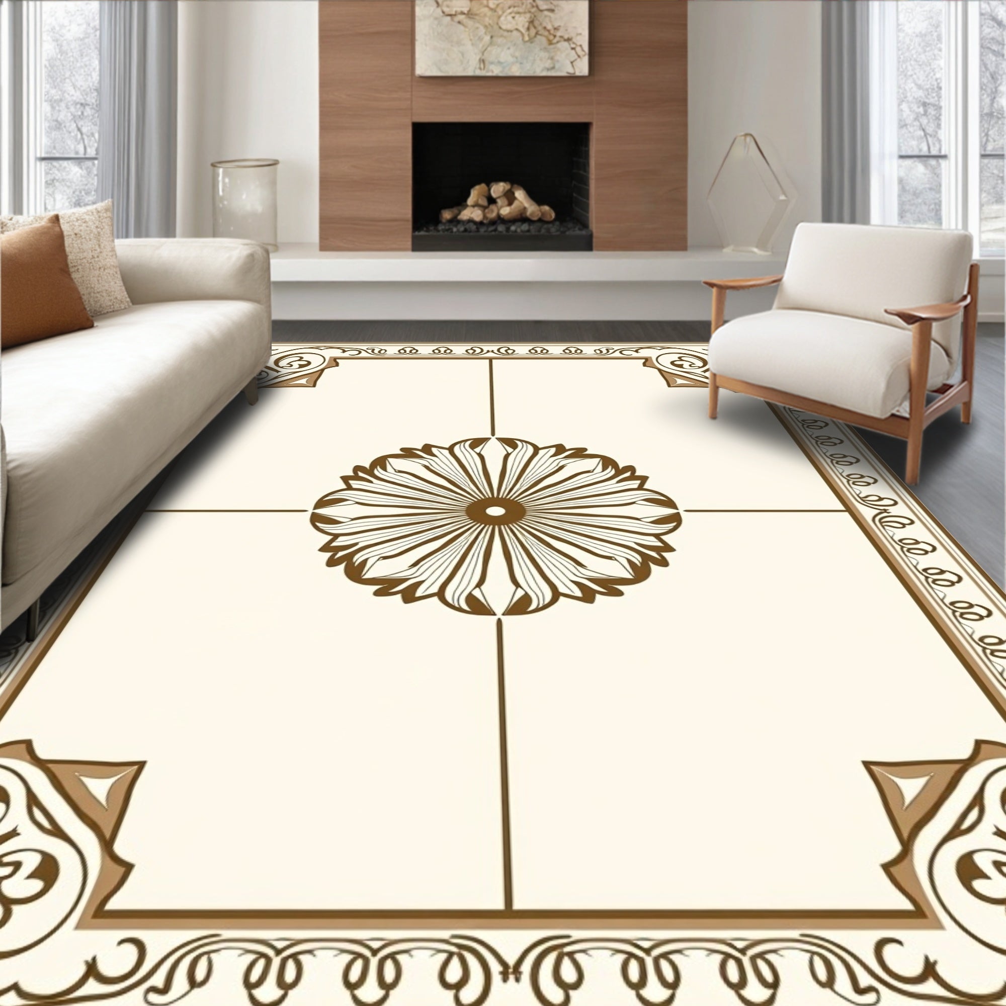Classic Floral Medallion Border Rug