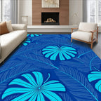 Tropical Leaf Pattern with Blue Tones Rug