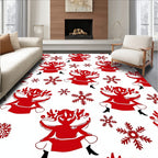 Red Christmas Reindeer Snowflakes Rug