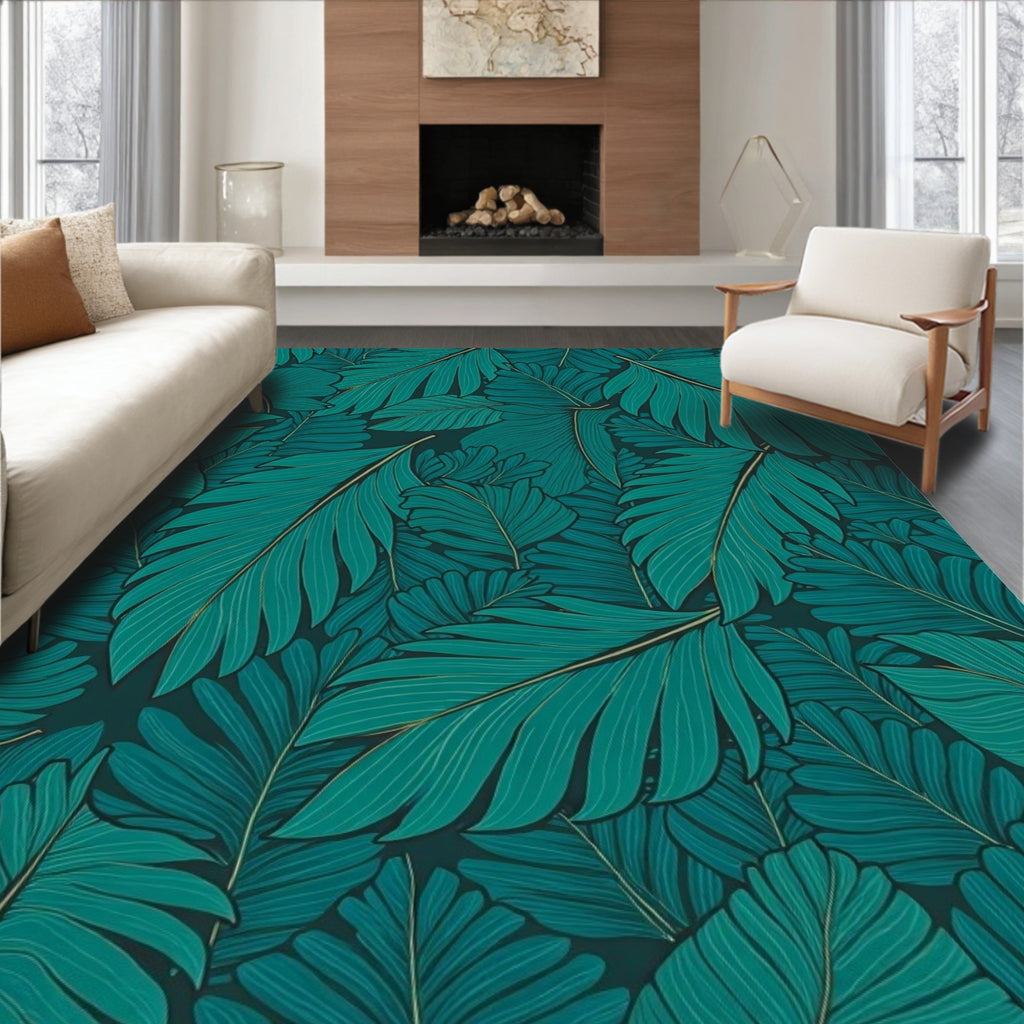 Emerald Leaves Pattern Rug