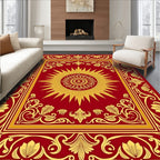 Ornate Red Gold Sunburst Floral Rug