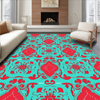 Classic Red and Teal Floral Overlay Rug
