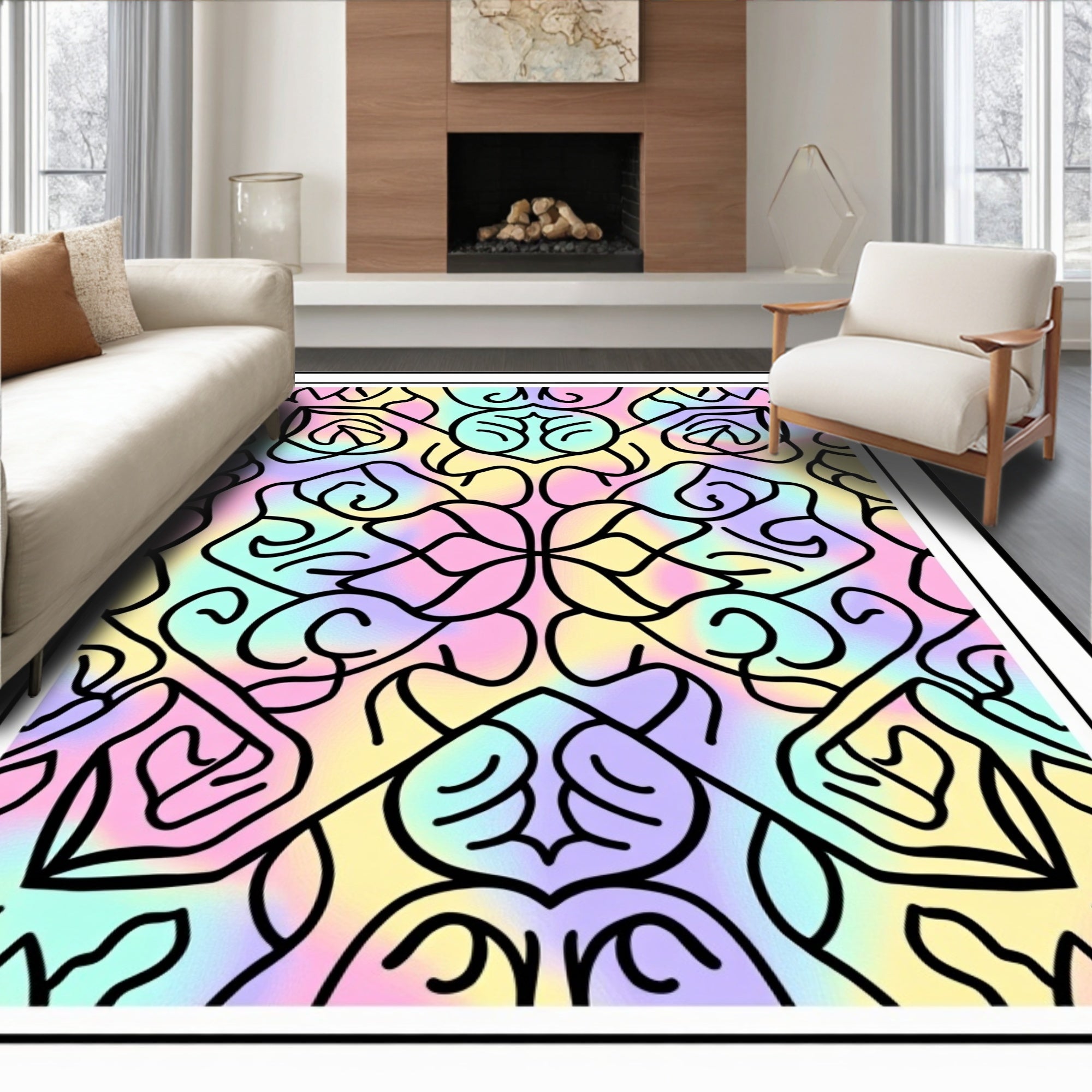 Abstract Kaleidoscope Pastel Pattern Rug