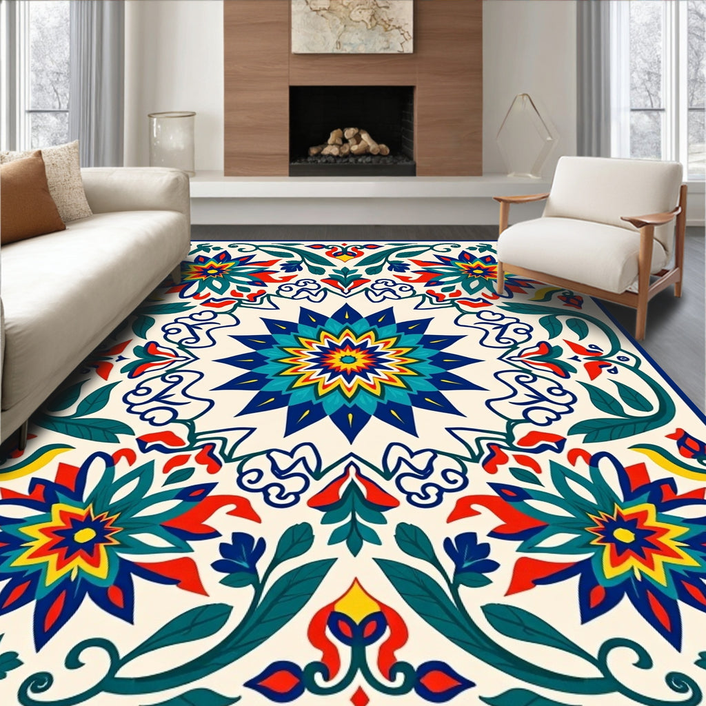 Vibrant Floral Starburst Pattern Rug