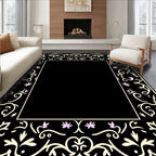Black Floral With Pink Flower Accents Rug