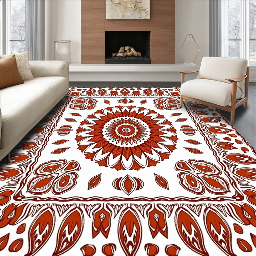 Terracotta Medallion Bordered Mandala Rug