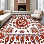 Terracotta Medallion Bordered Mandala Rug