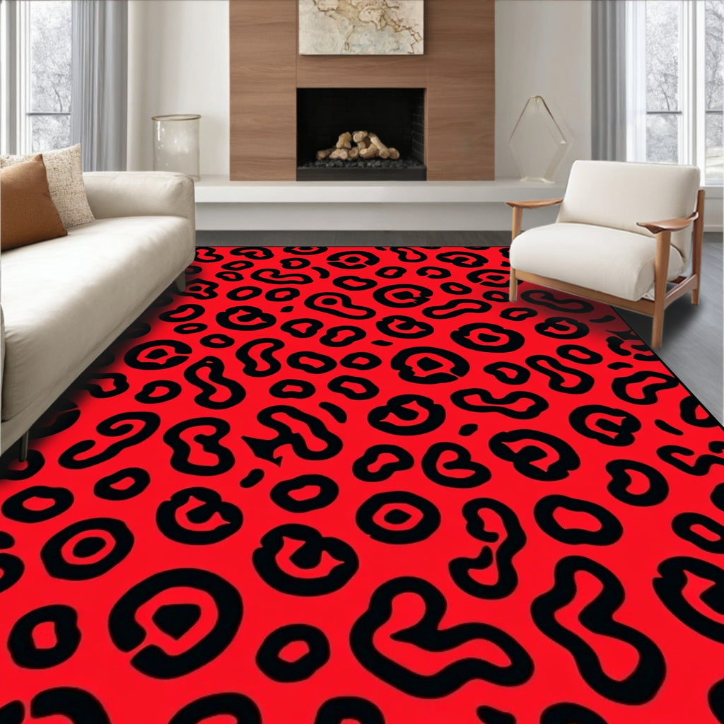 Bold Red Leopard Print Rug