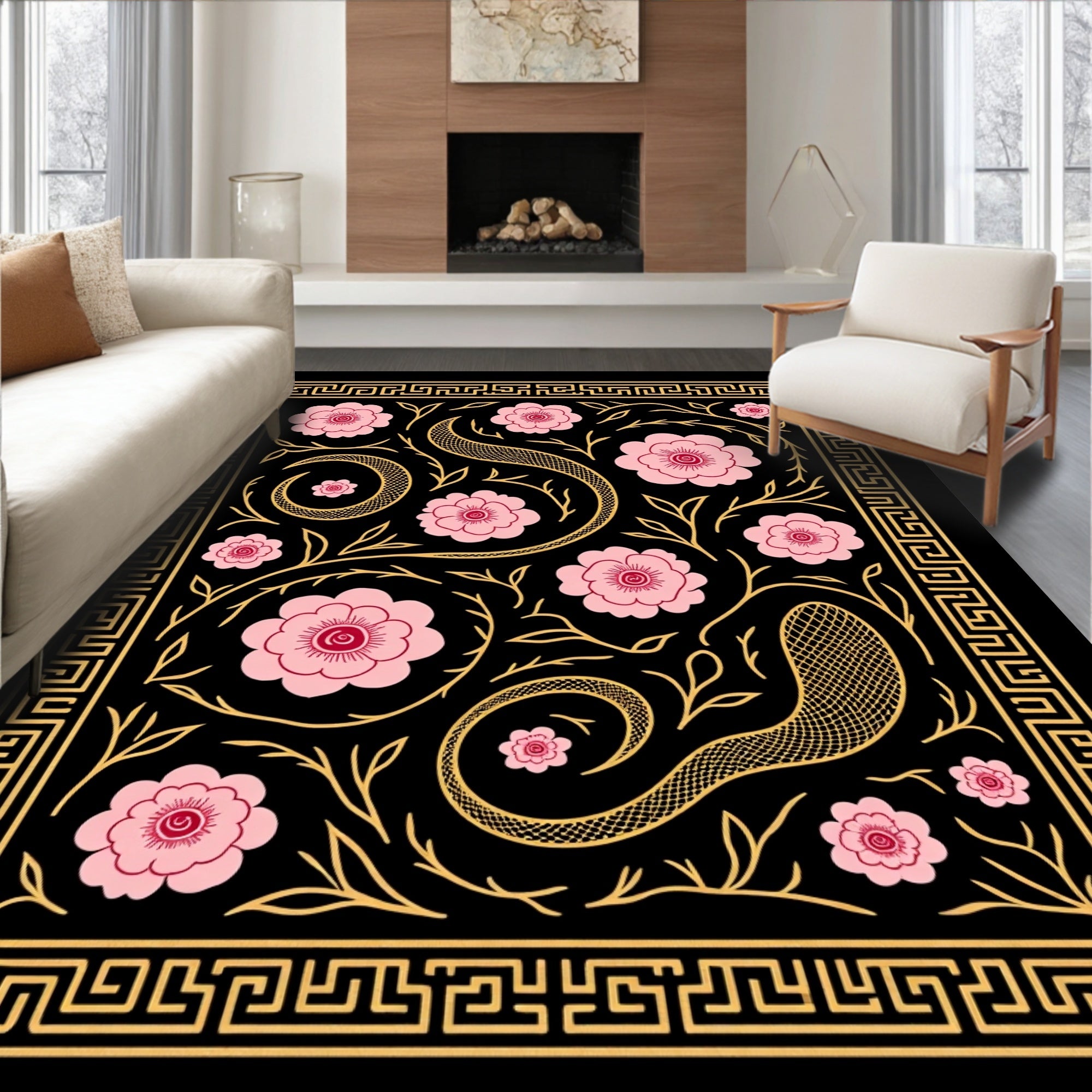 Gold Geometric Snake Blossom Rug
