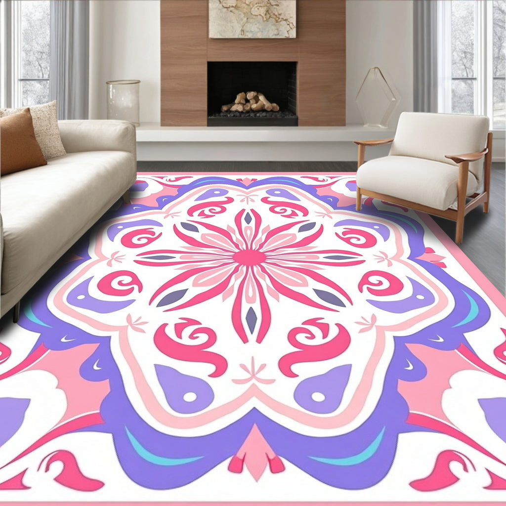 Whimsical Pink and Purple Floral Pattern Rug