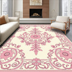 Ornate Floral Scrollwork Pink Pattern Rug