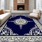 Ornate Dark Blue Floral Medallion Rug