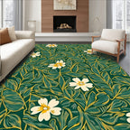 Botanical Floral Emerald Leaf Pattern Rug