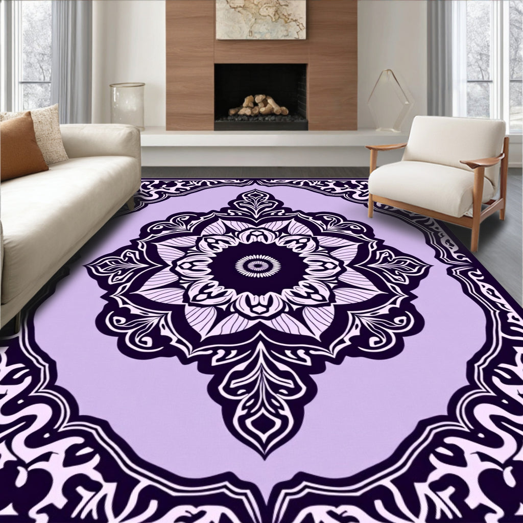 Intricate Floral Mandala Purple Patterned Rug