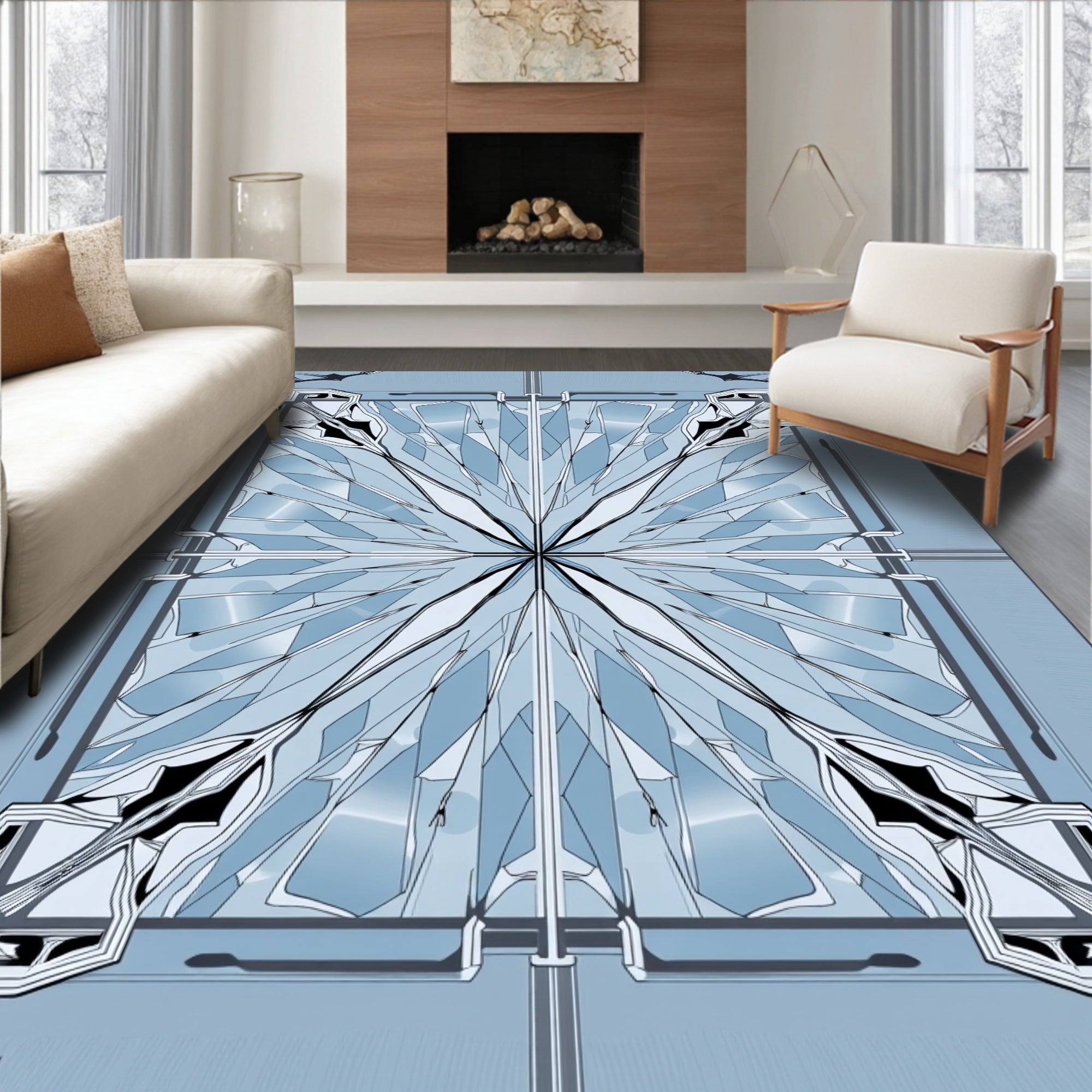 Art Deco Inspired Geometric Snowflake Design Rug