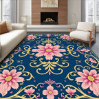 Pink Floral Medallion Blue Gold Rug