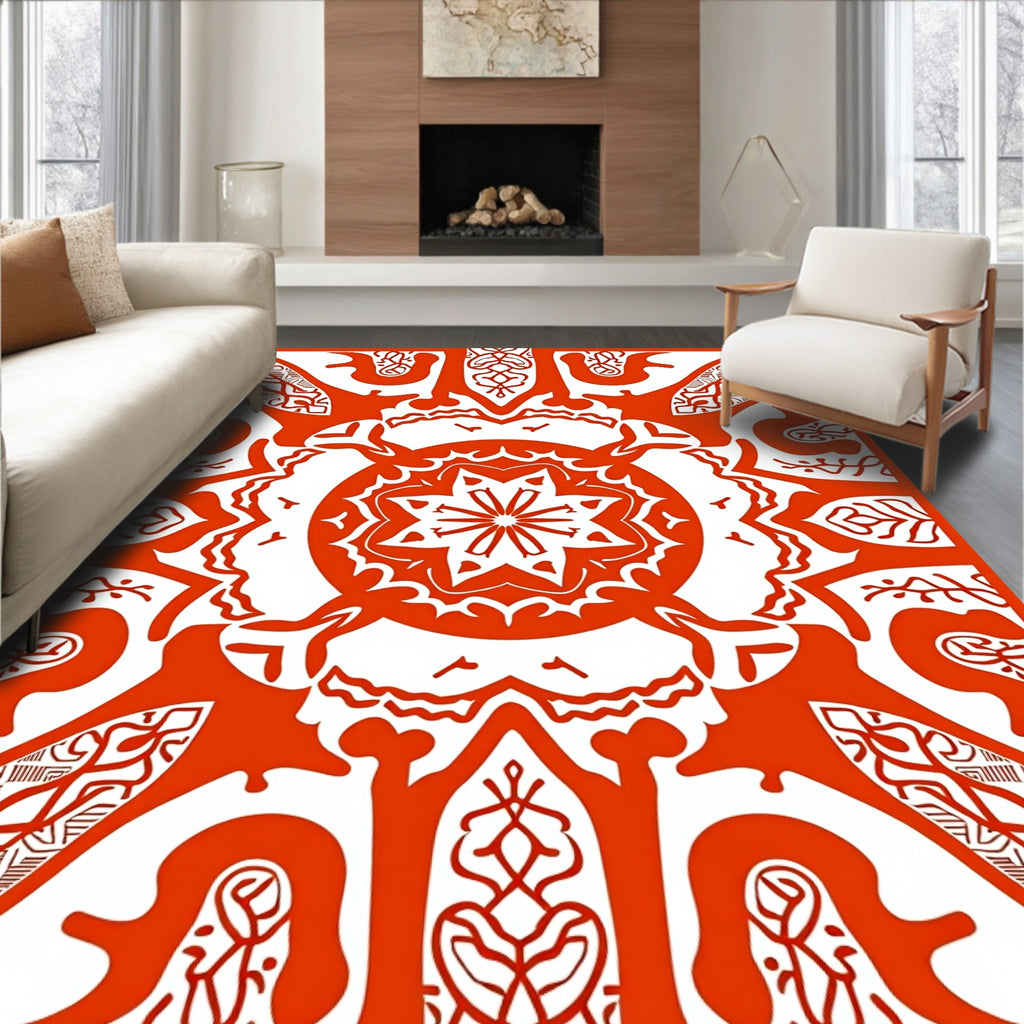 Red Mandala Geometric Pattern Rug
