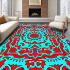 Bold Red Floral Mandala Pattern Rug