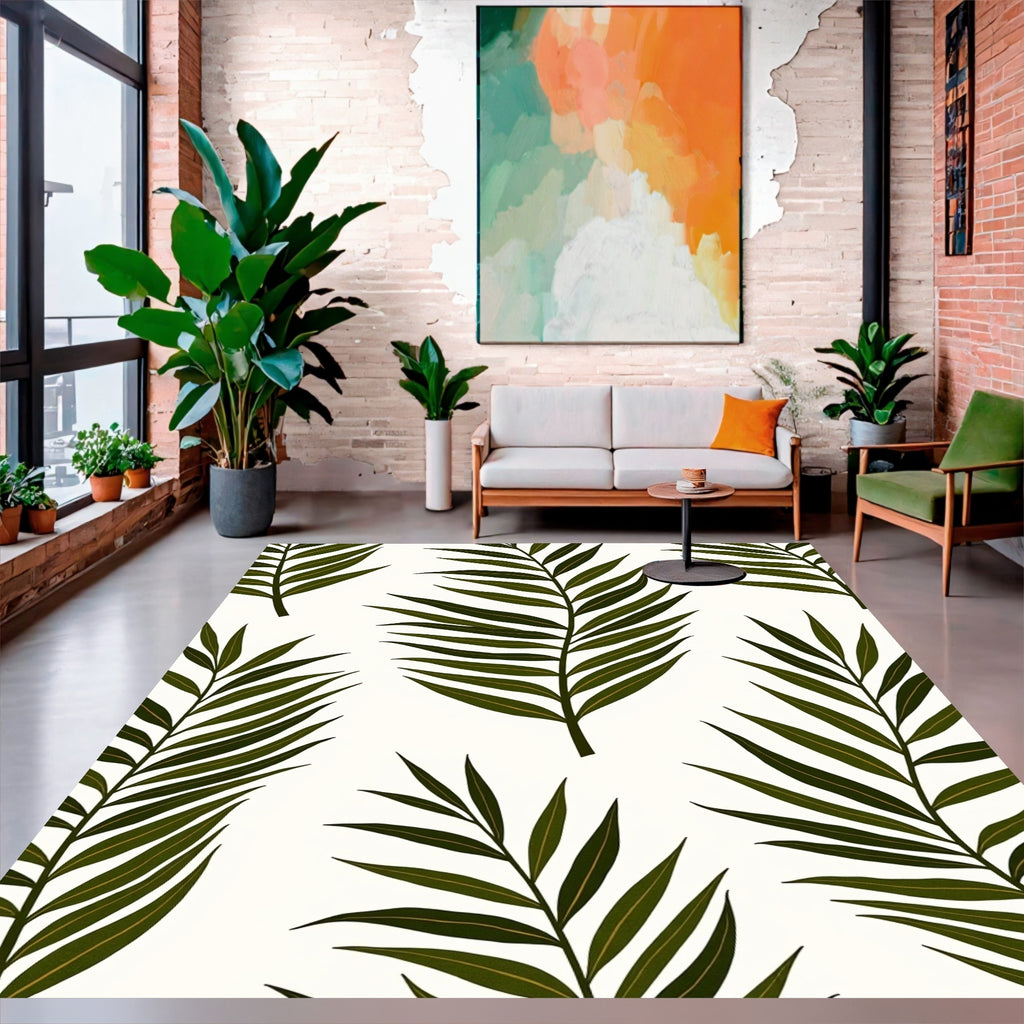 Tropical Leaf Patterned Green Rug