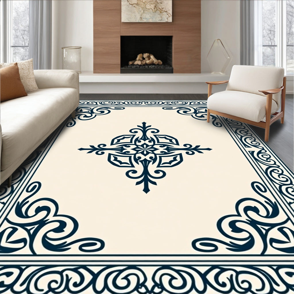 Ornate Scrollwork Central Medallion Design Rug
