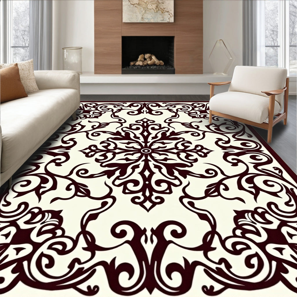 Regal Floral Symmetry Scrollwork Pattern Rug