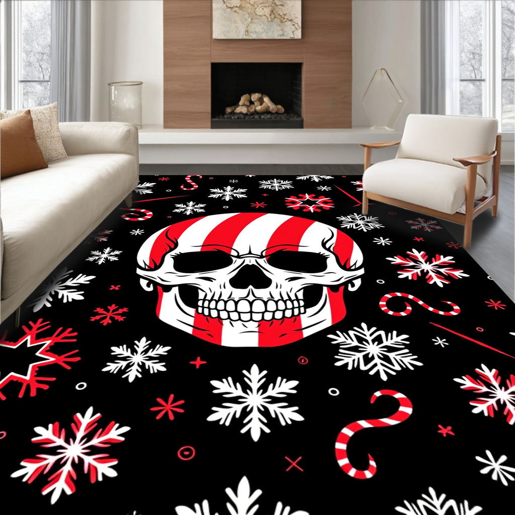 Stripped Skull with Red Snowflakes Rug
