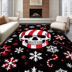 Stripped Skull with Red Snowflakes Rug