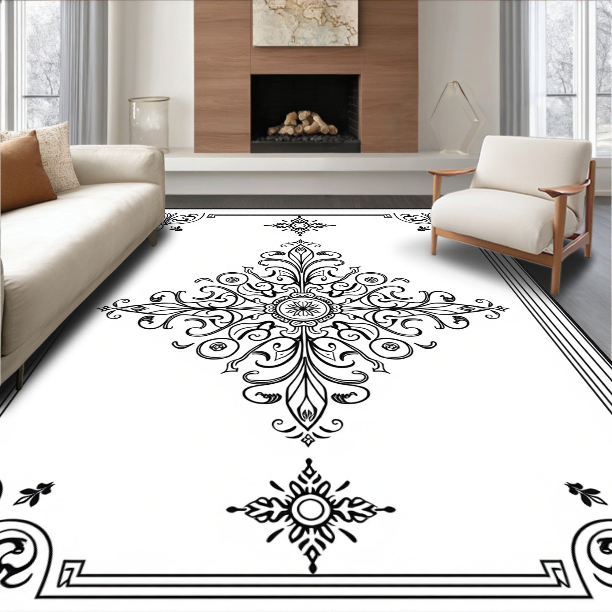 Classic Floral Scroll Mandala Design Rug