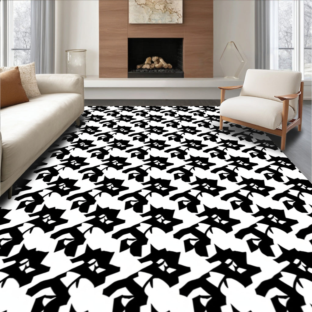 Sharp Black Geometric Repeat Pattern Rug
