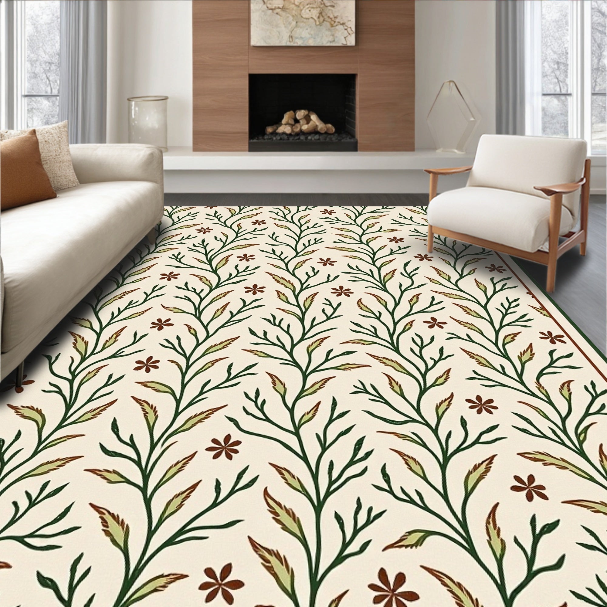 Green Floral Vine Pattern Rug