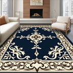 Ornate Floral Dark Blue Motif Rug