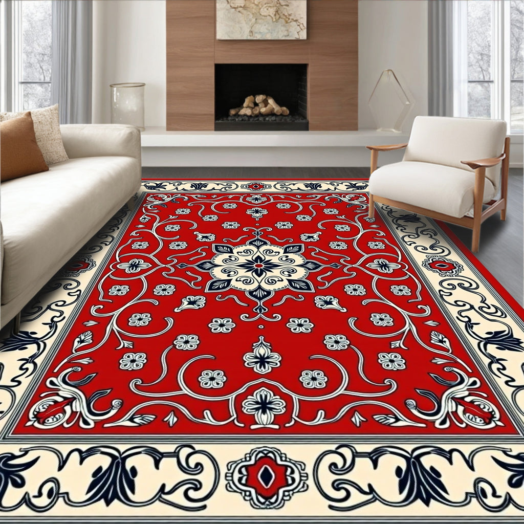 Classic Red Floral Medallion Design Rug