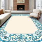 Classic Blue Scroll Frame Pattern Rug