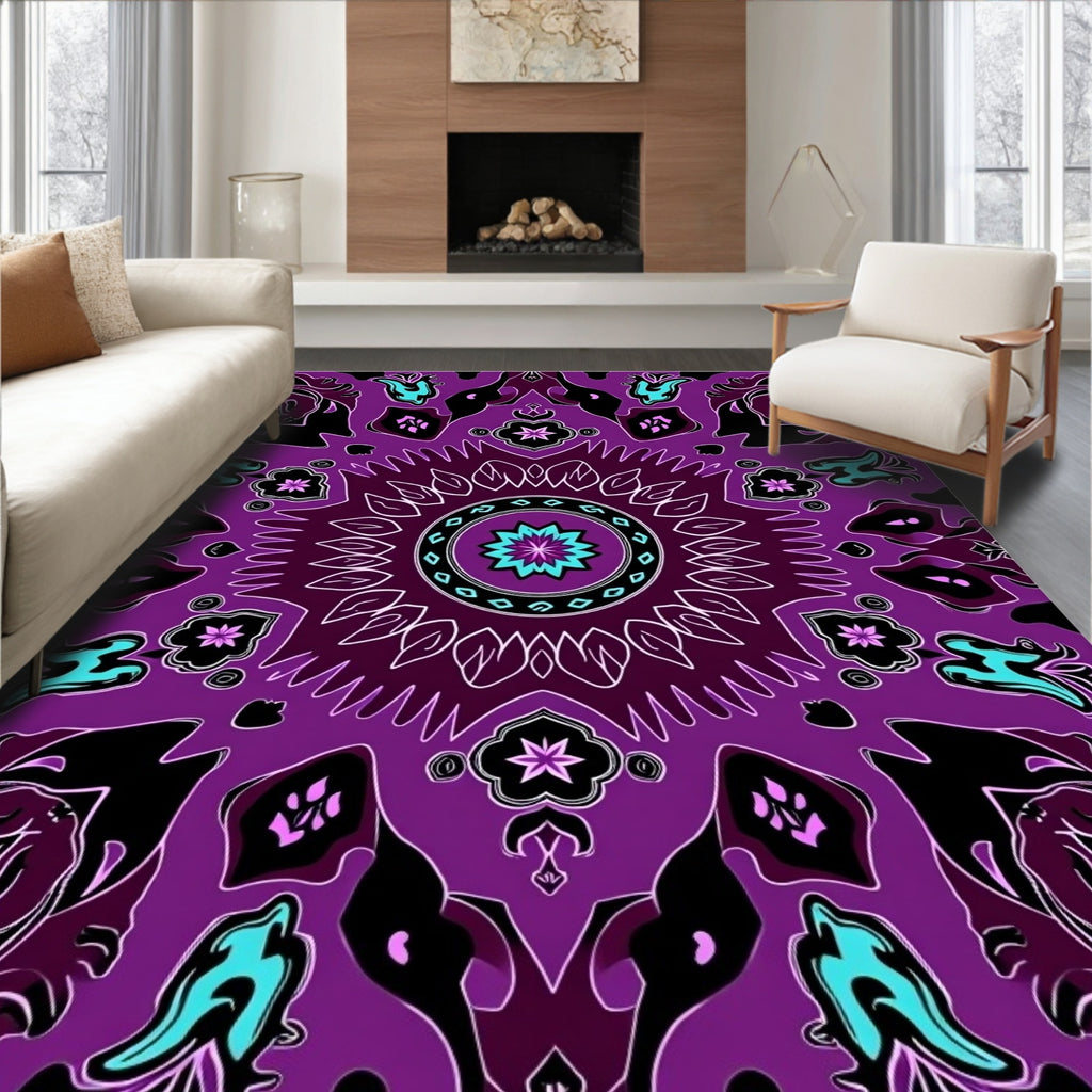 Vibrant Purple Abstract Floral Pattern Rug