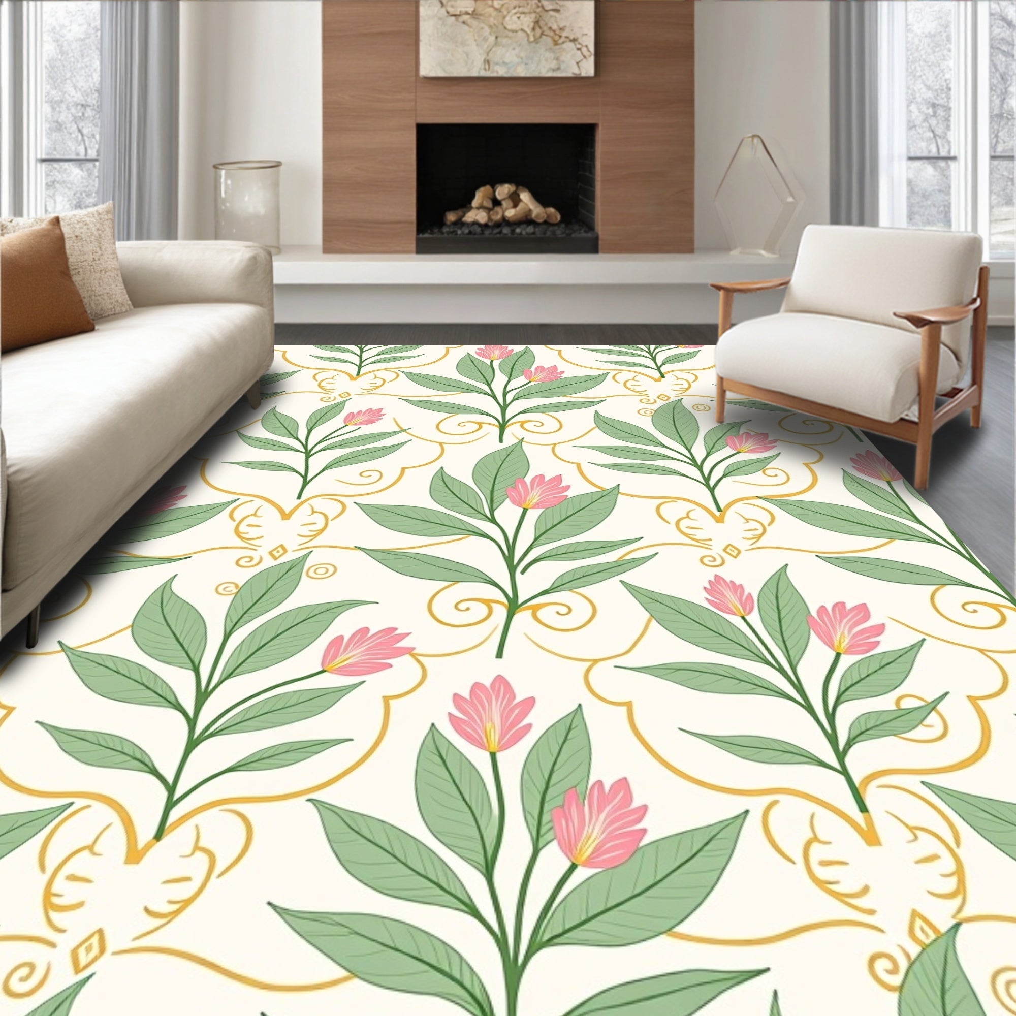 Floral Botanical Damask Pattern Rug