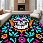 Vibrant Skull Floral Medallion Art Rug